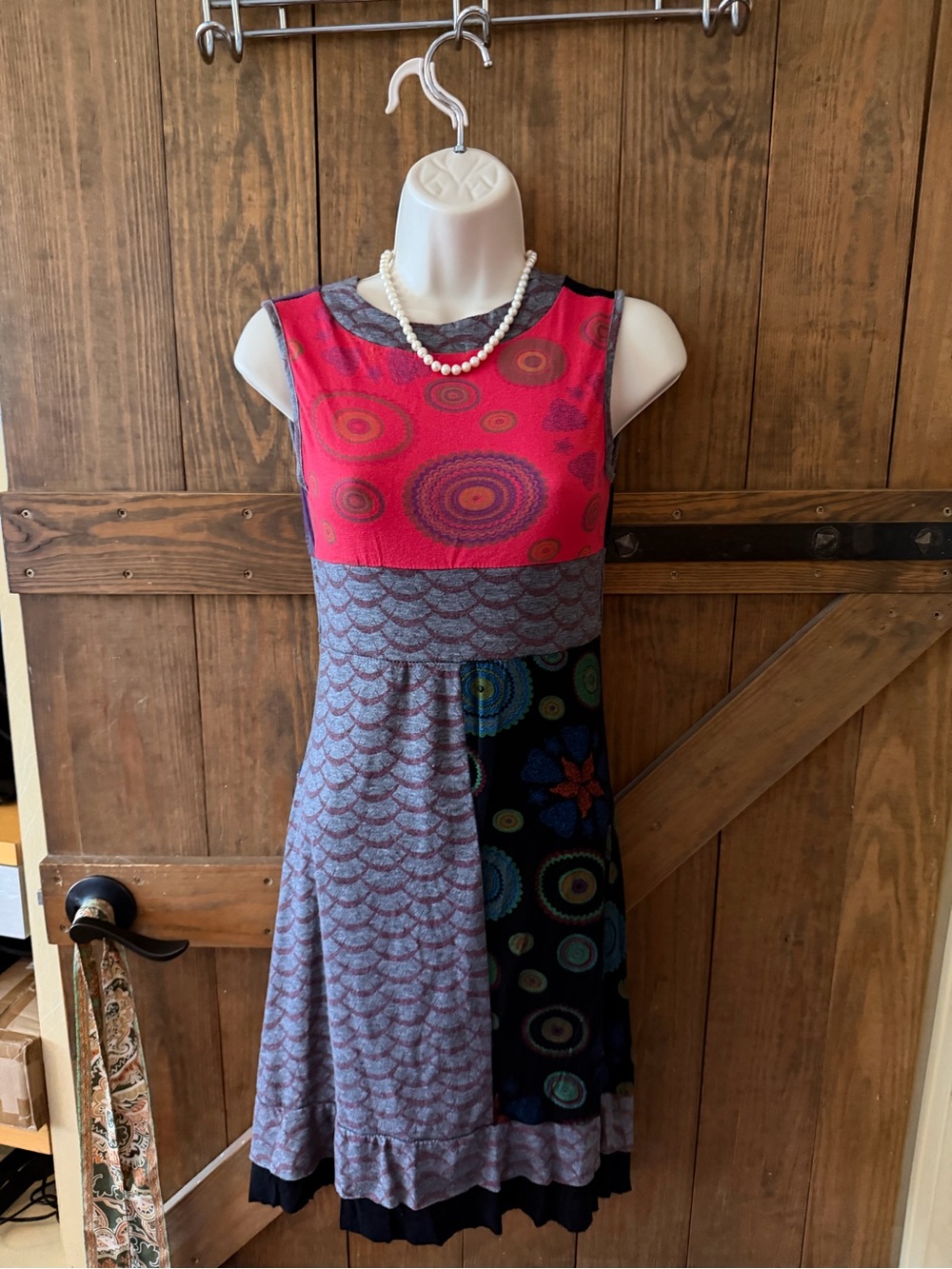 Pura Vida Pink, Gray & Black Patterned Colorblock Midi Dress